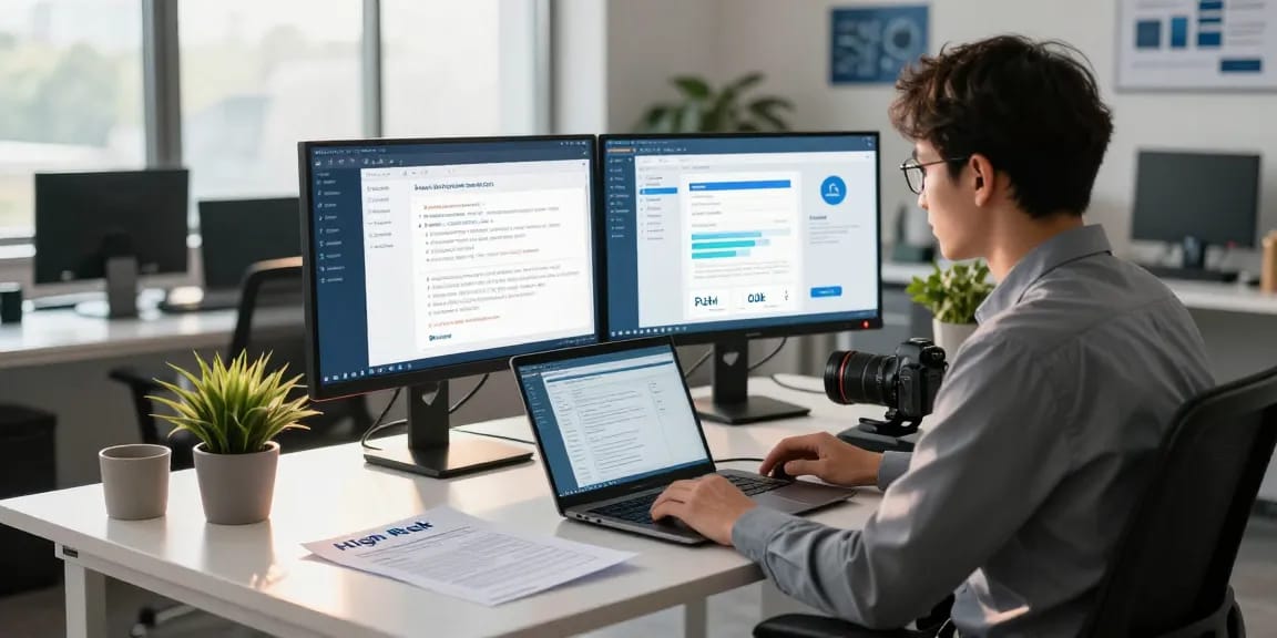 Document fraud detection software interface used by a cybersecurity analyst to analyze risk.