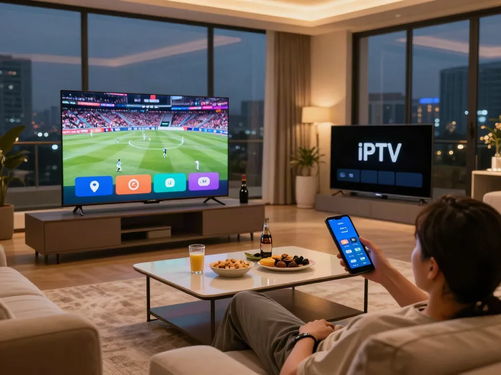 Enjoying a premium abbonamento iptv experience on a cozy sofa while watching live sports.