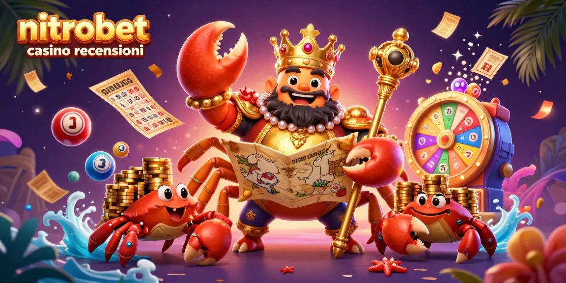 Analisi di nitrobet casino recensioni con un imperatore granchio d'oro accanto a giochi e premi.